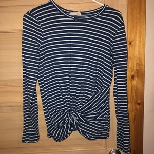 Navy blue and white stripe long sleeve shirt